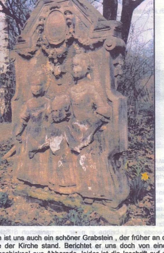 Grabstein der drei 1740 verstorbenen Geschwister Francke, Aufnahme im Turmfest-Vortrag 1999, S. 8